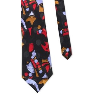 Florence Mens Wide Tie Black Red Novelty Abstract Print 4" 58" Necktie